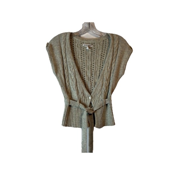 Aeropostale Junior‎ Sz M Beige Sleeveless Open Front Cable Knit Sweater Angora - Picture 1 of 9